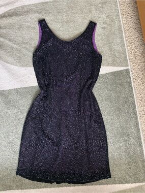 Sparkle Scoop Neck Mini Dress in Deep Purple